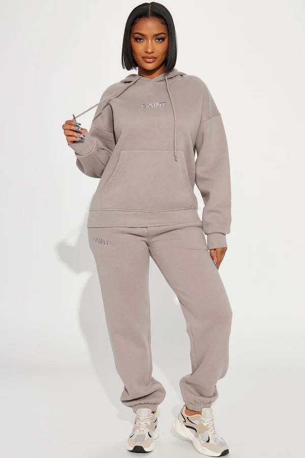 Fleece Hoodie & Jogger Set - Stone
