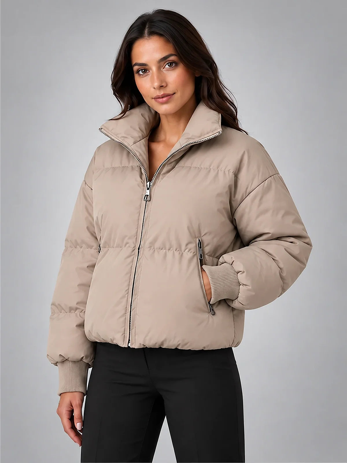 Cropped Puffer Jacket - Mocha