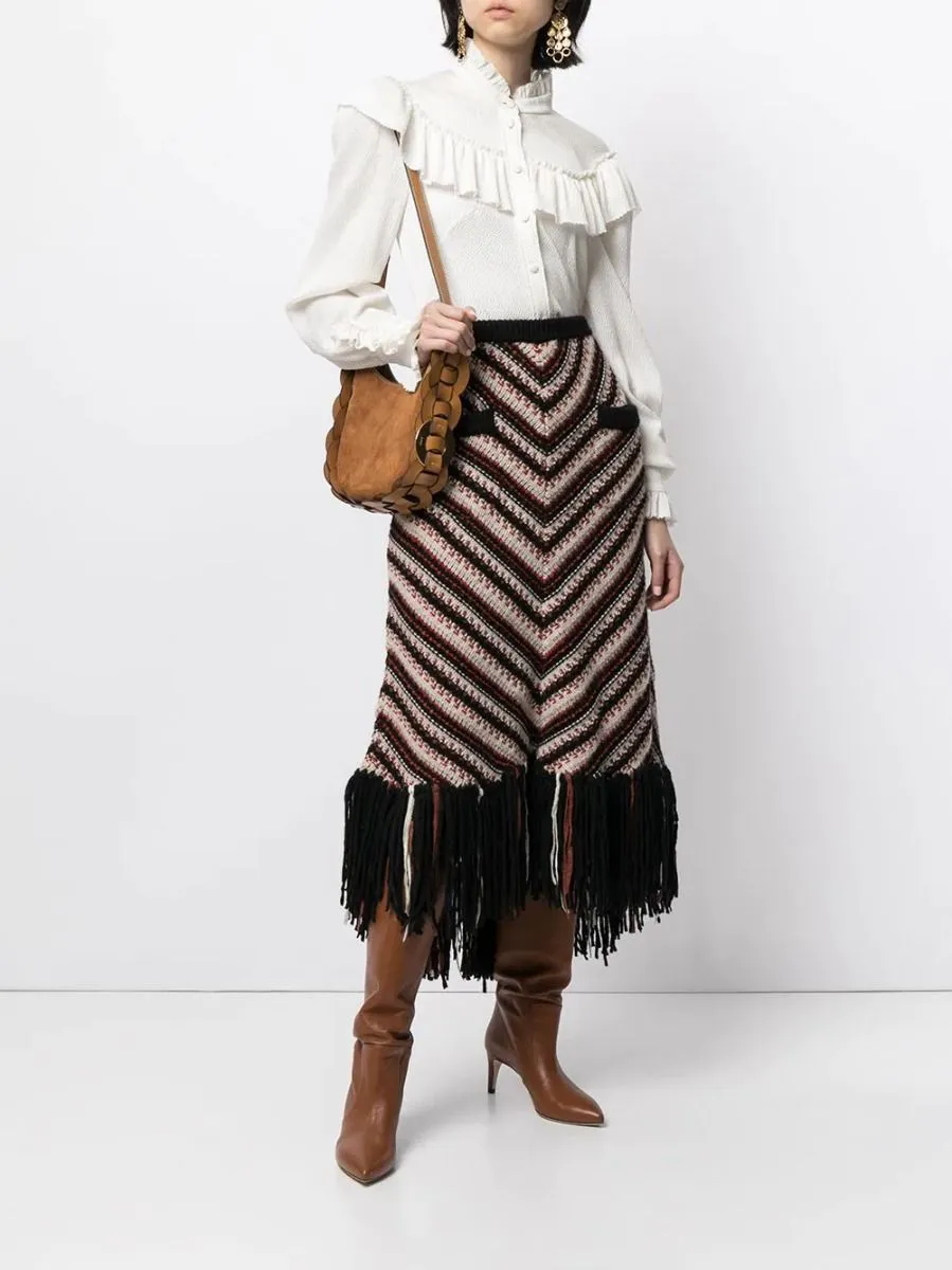 2014 Runway Fringe Wool Skirt