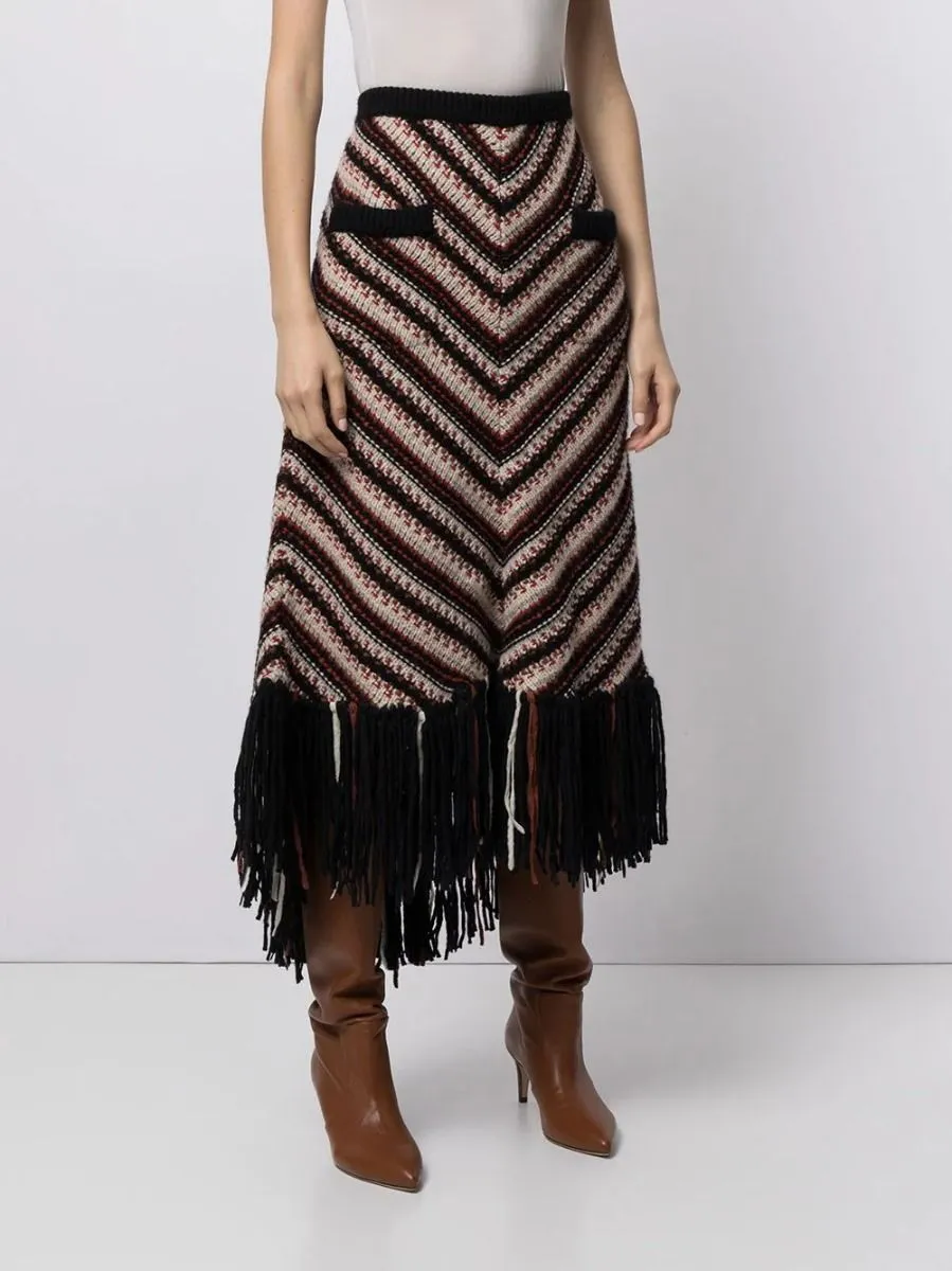 2014 Runway Fringe Wool Skirt