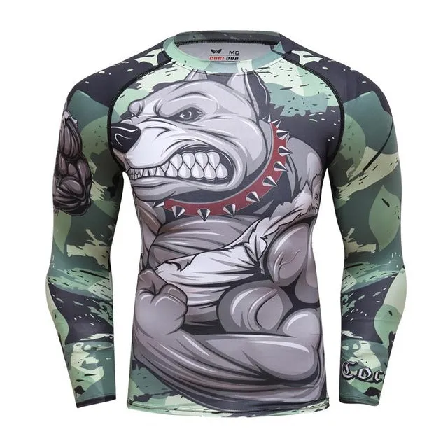 2018 Mens Fitness Compression O-Neck Long sleeves T Shirt  Animal 3D Prints MMA Rashguard Tights Skin Man COCEDDB T-Shirts