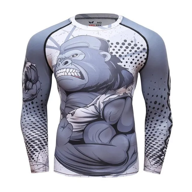 2018 Mens Fitness Compression O-Neck Long sleeves T Shirt  Animal 3D Prints MMA Rashguard Tights Skin Man COCEDDB T-Shirts