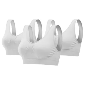 3 Pack Sport Bras For Women Seamless Wire-free Bra Light Support Tank Tops For Fitness Workout Sports Yoga Sleep Wearing - White - 3XL