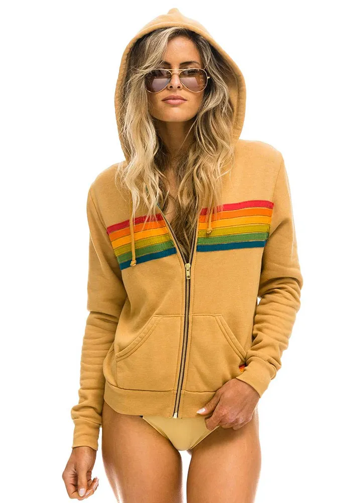 Aviator Nation 6 Stripe Zip Hoodie in Light Khaki