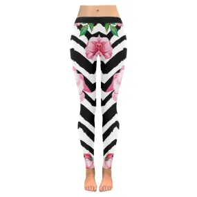 beautiful tropic pink flamingo and rose flowers Women's Low Rise Leggings (Invisible Stitch)