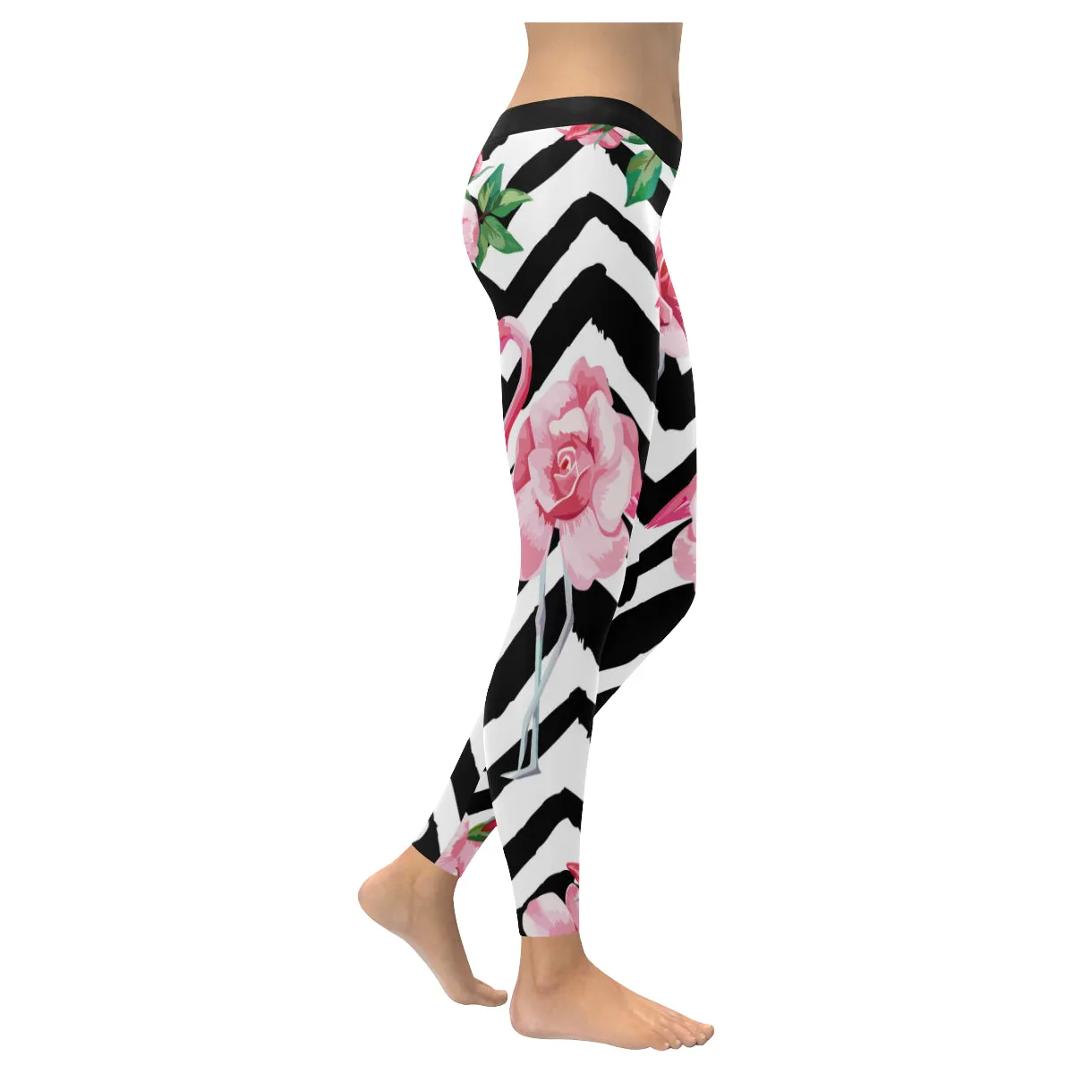 beautiful tropic pink flamingo and rose flowers Women's Low Rise Leggings (Invisible Stitch)