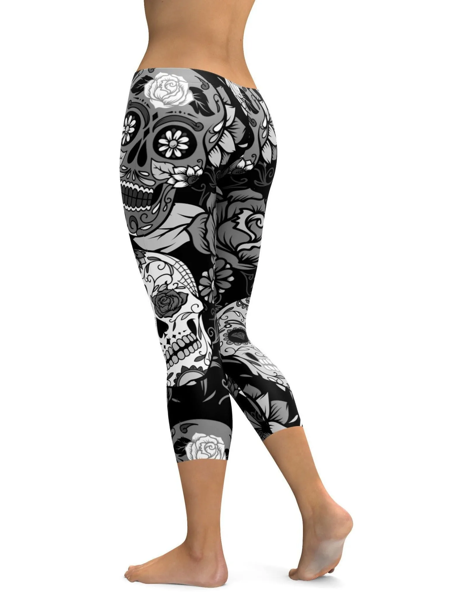 Black & White Sugar Skull Capris