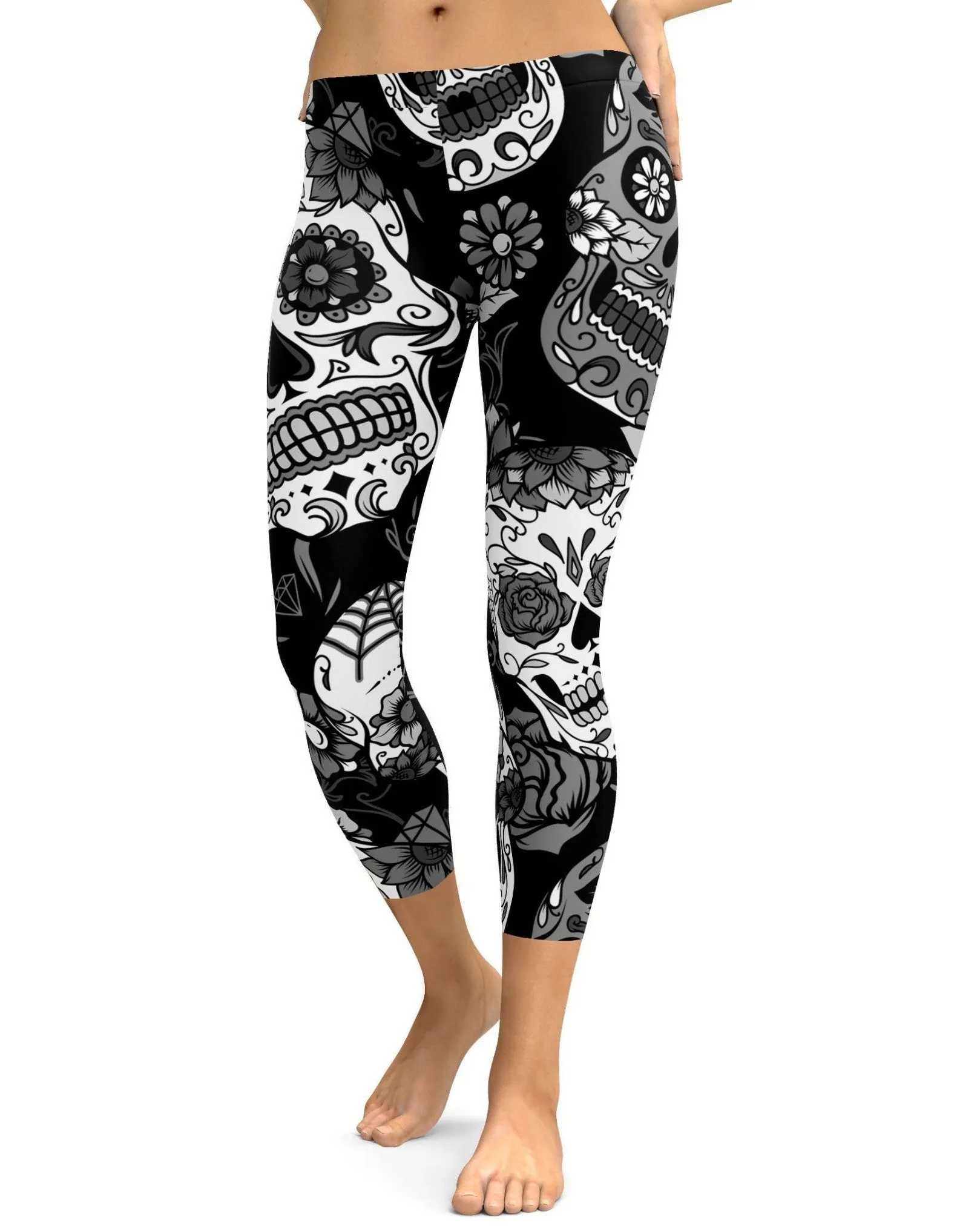 Black & White Sugar Skull Capris