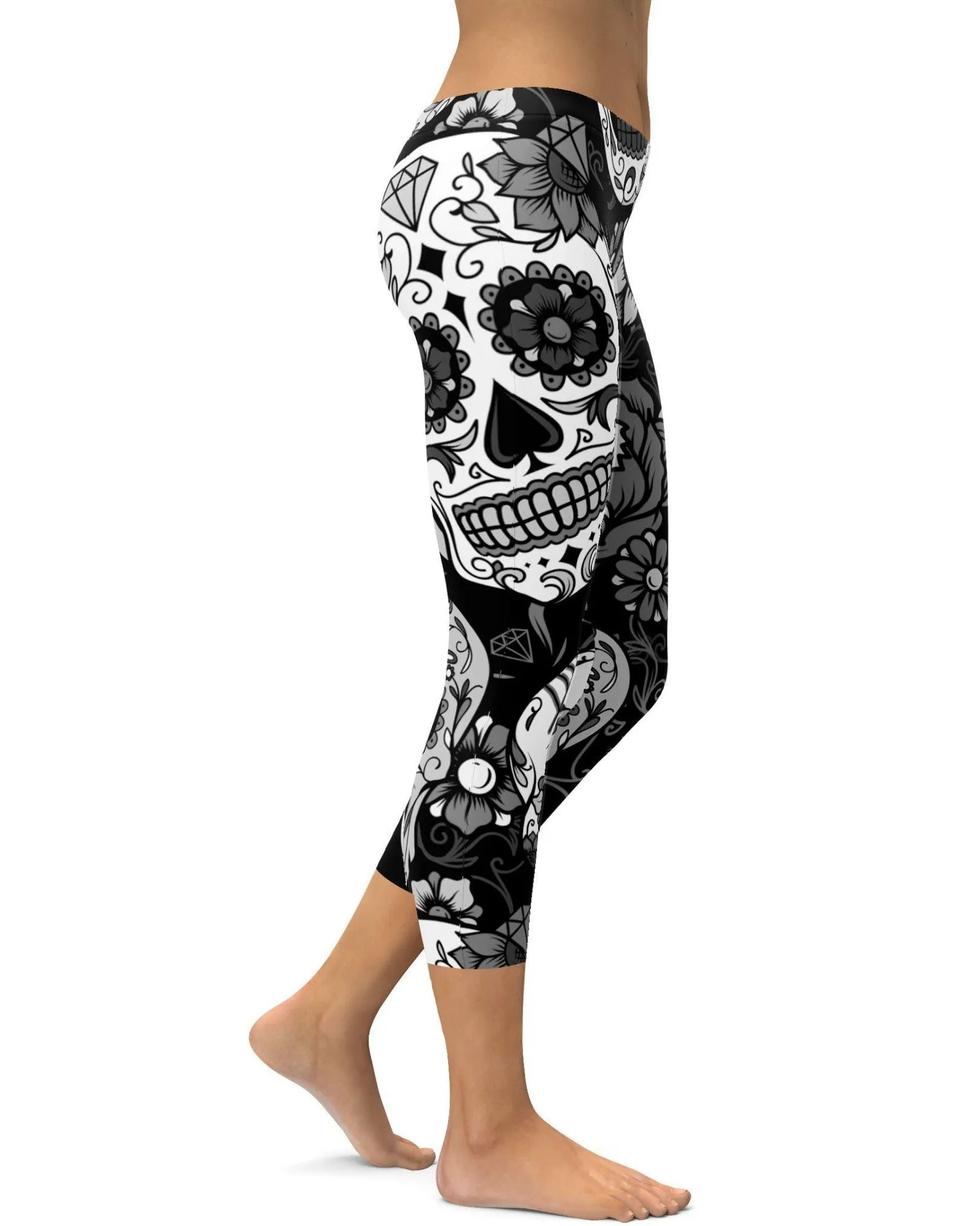 Black & White Sugar Skull Capris