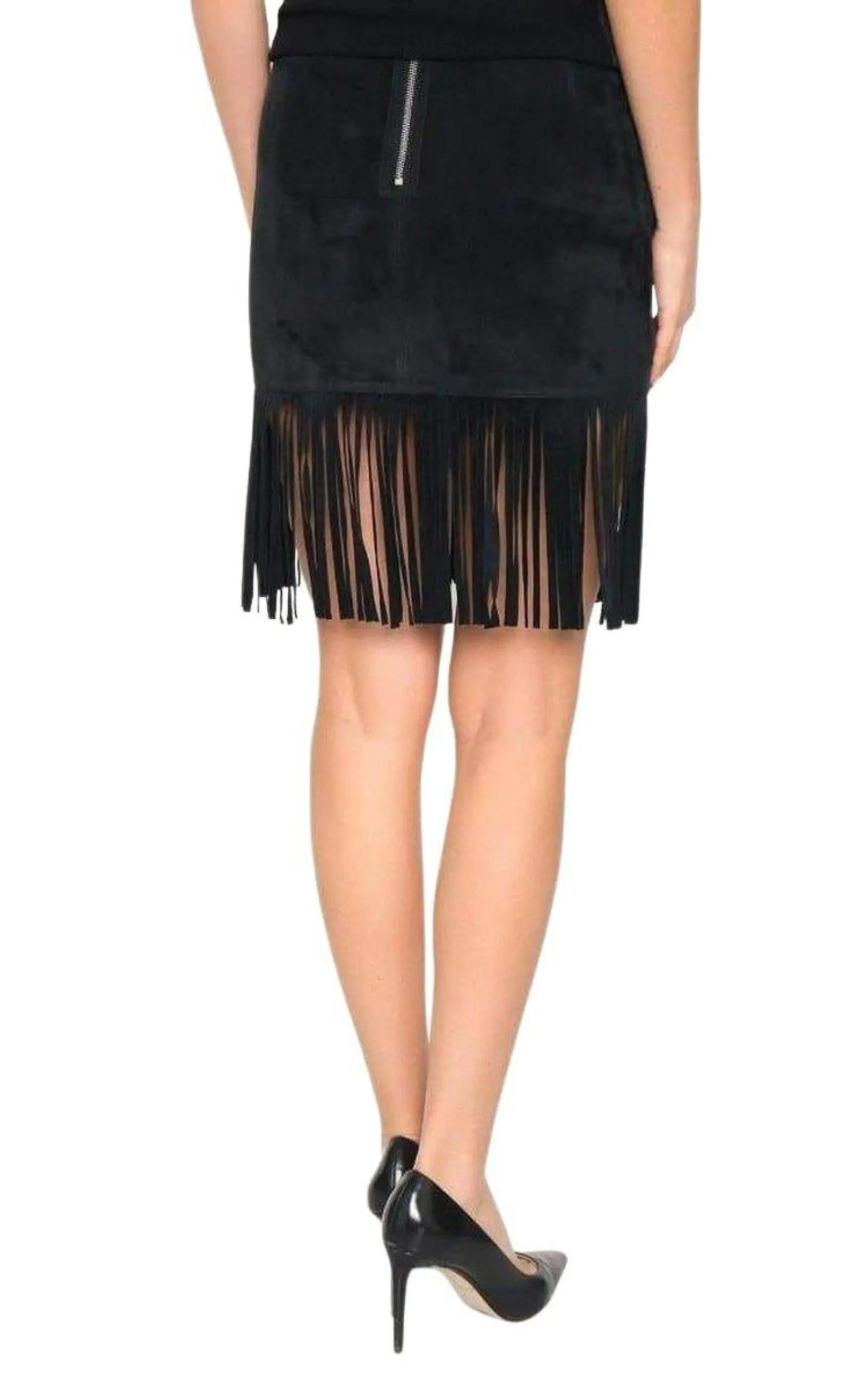 Black Leather Fringe Skirt