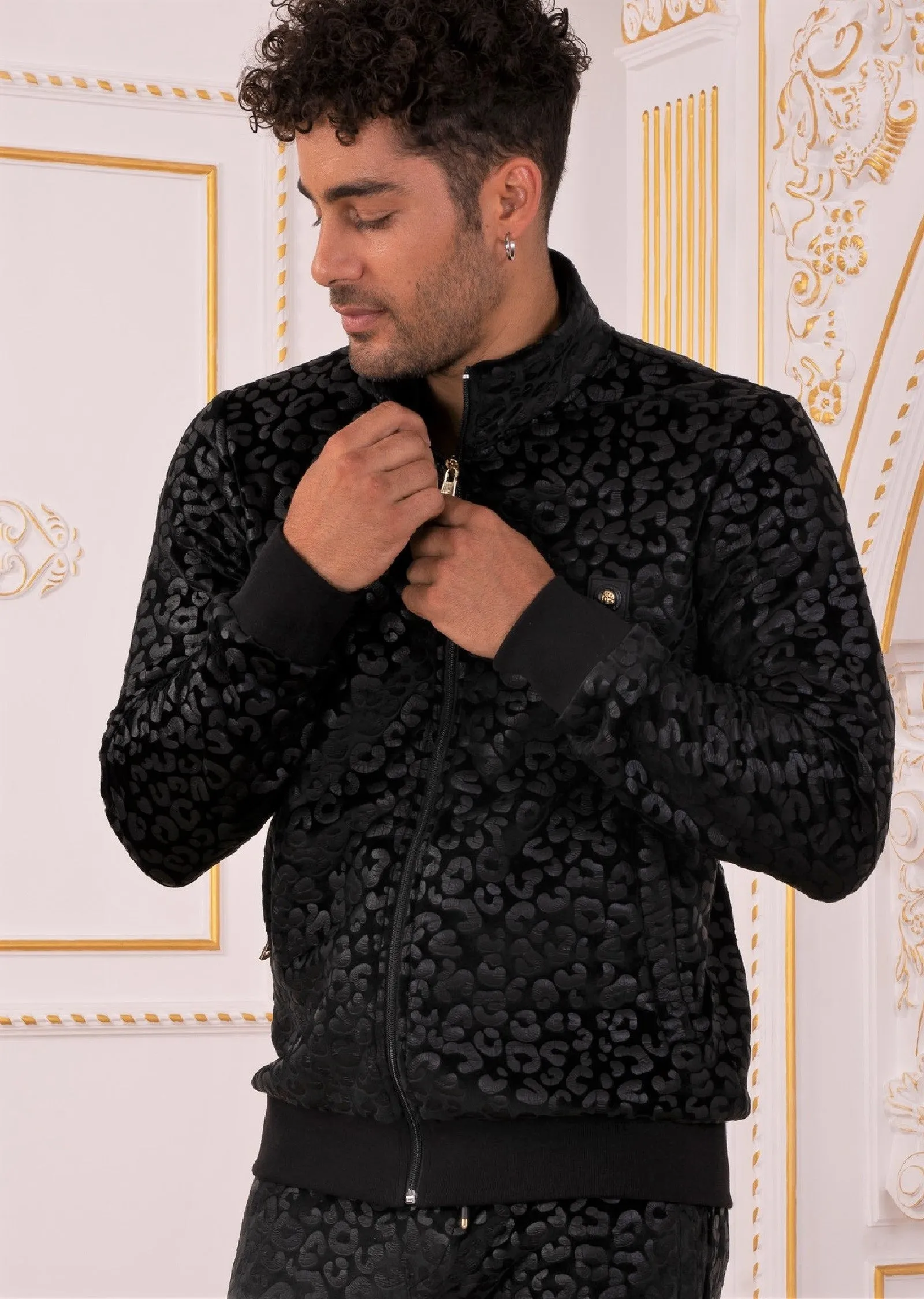 Black Leopard Velvet 2-pcs Tracksuit