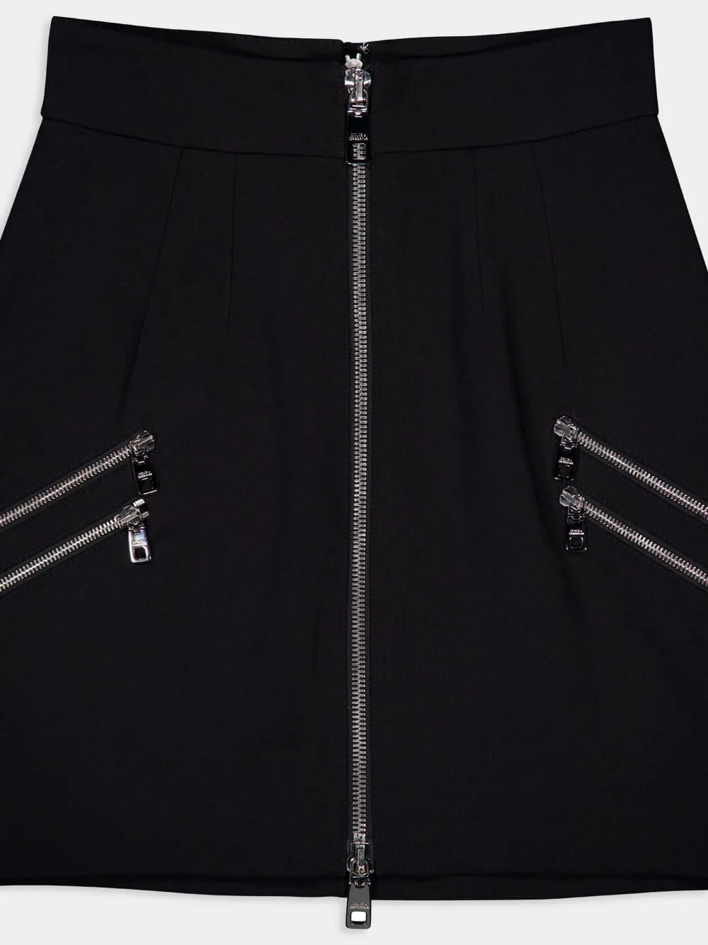 Black Mini Skirt with Front Zipper Detail