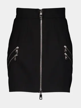 Black Mini Skirt with Front Zipper Detail