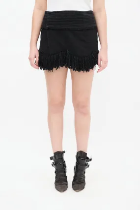 Black Silk Fringe Skirt