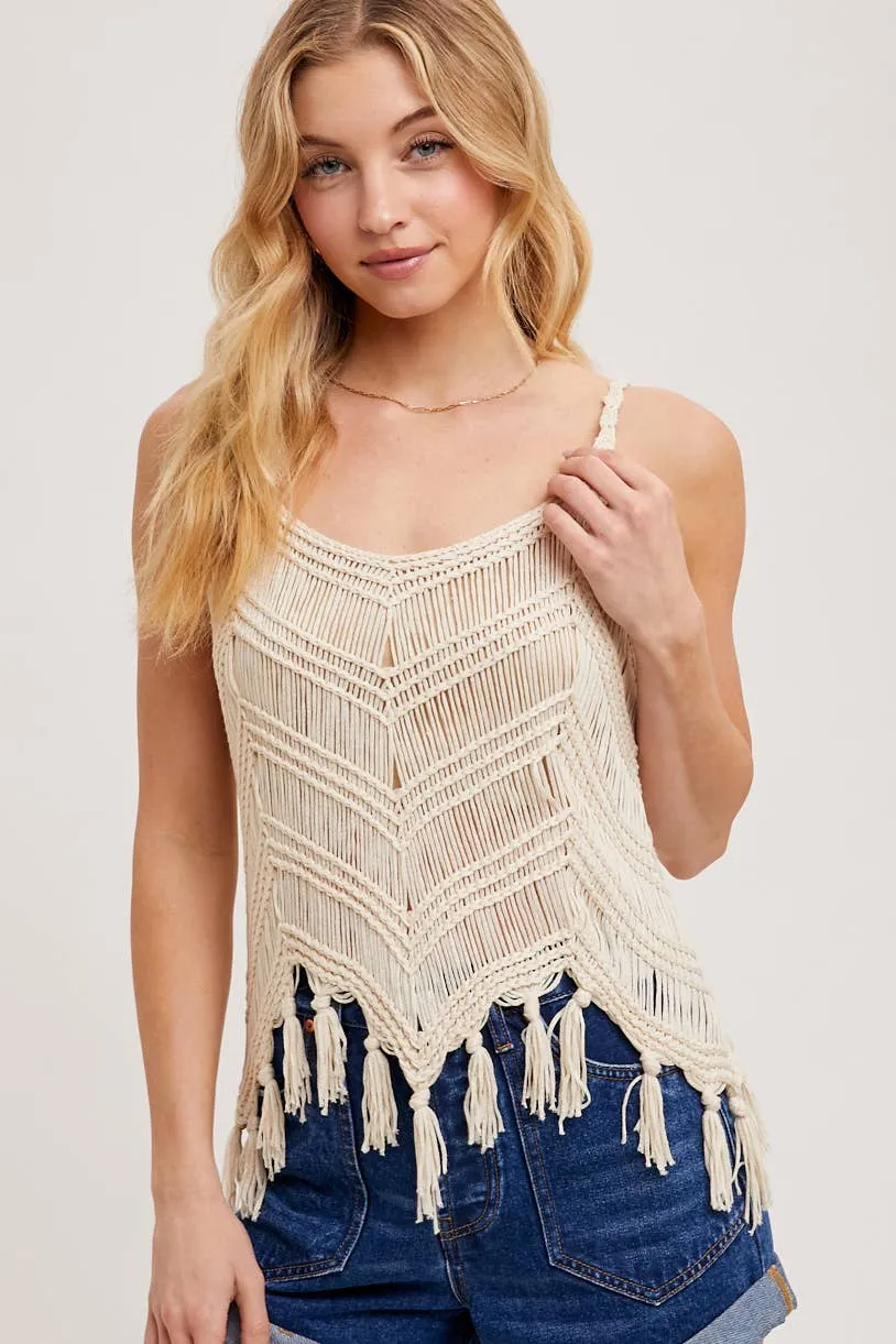 BLUIVY CROCHET FRINGE SLEEVELESS TOP