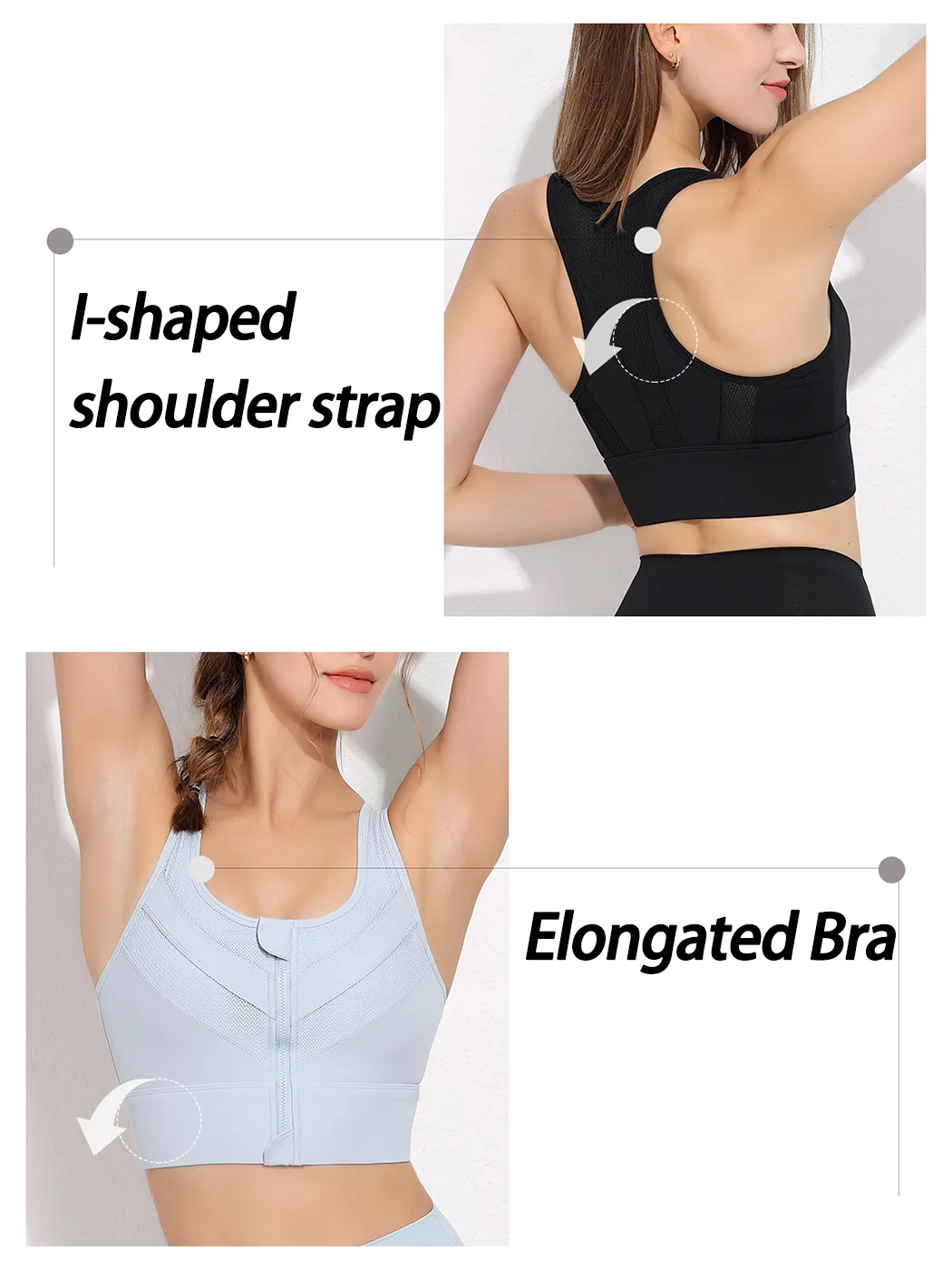 Breathable Fixed Padded Front Zipper Shockproof Sports Bra