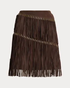 Brielle Fringe-Trim Lamb-Suede Skirt