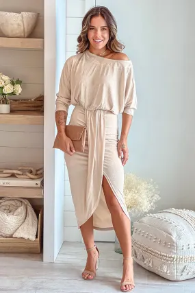 Champagne Lurex Wrap Dress