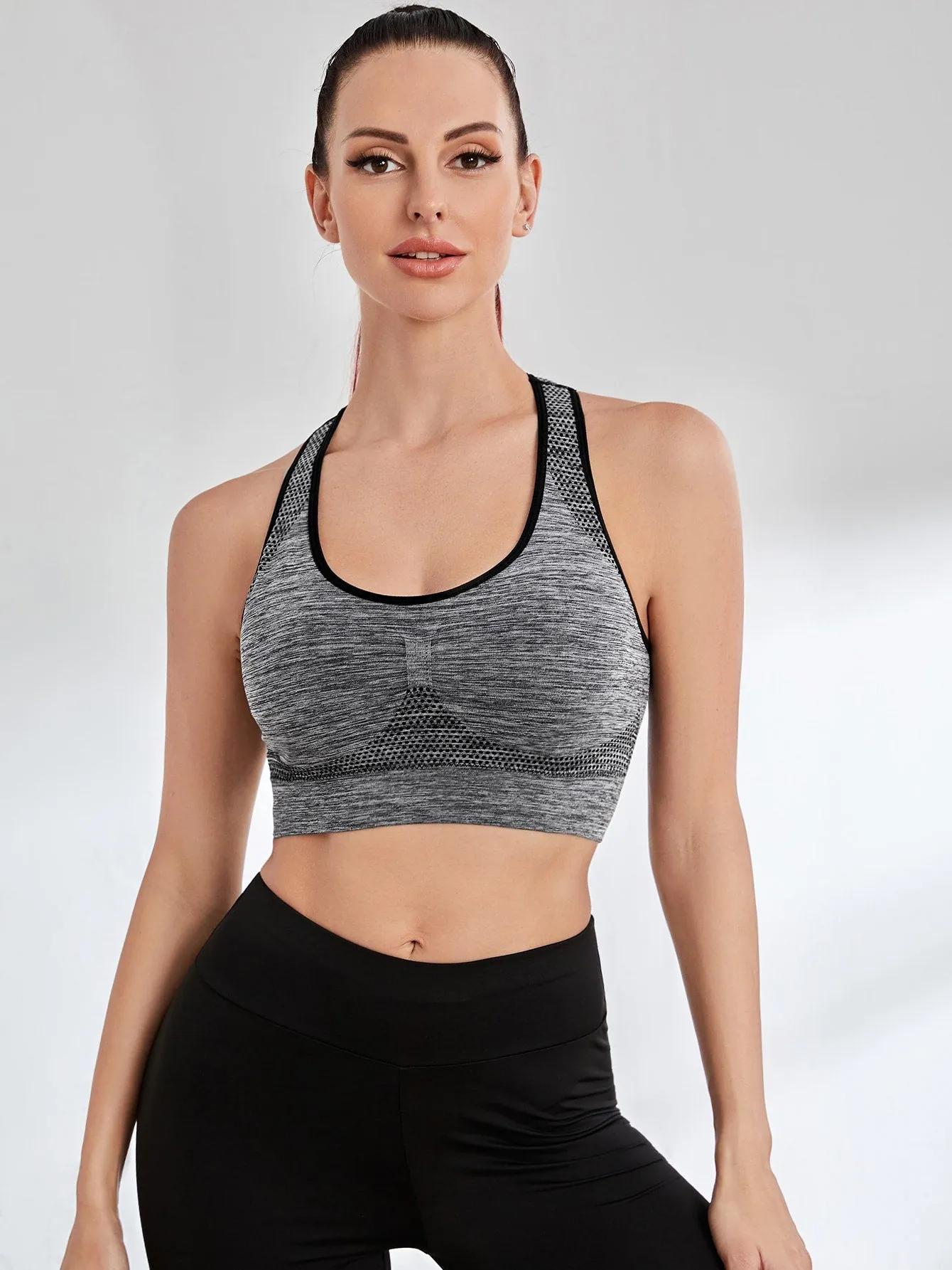 Contrast Binding Scoop Neck Women Sports Bras