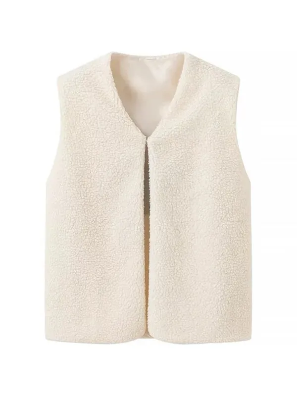 Cream Fleece Vest with Star Detail for Effortless Layering