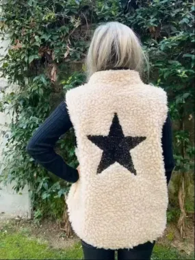 Cream Fleece Vest with Star Detail for Effortless Layering