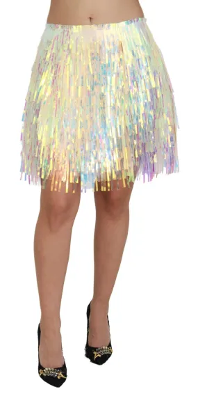 Dolce & Gabbana Multicolor Iridescent Fringed Tulle Skirt