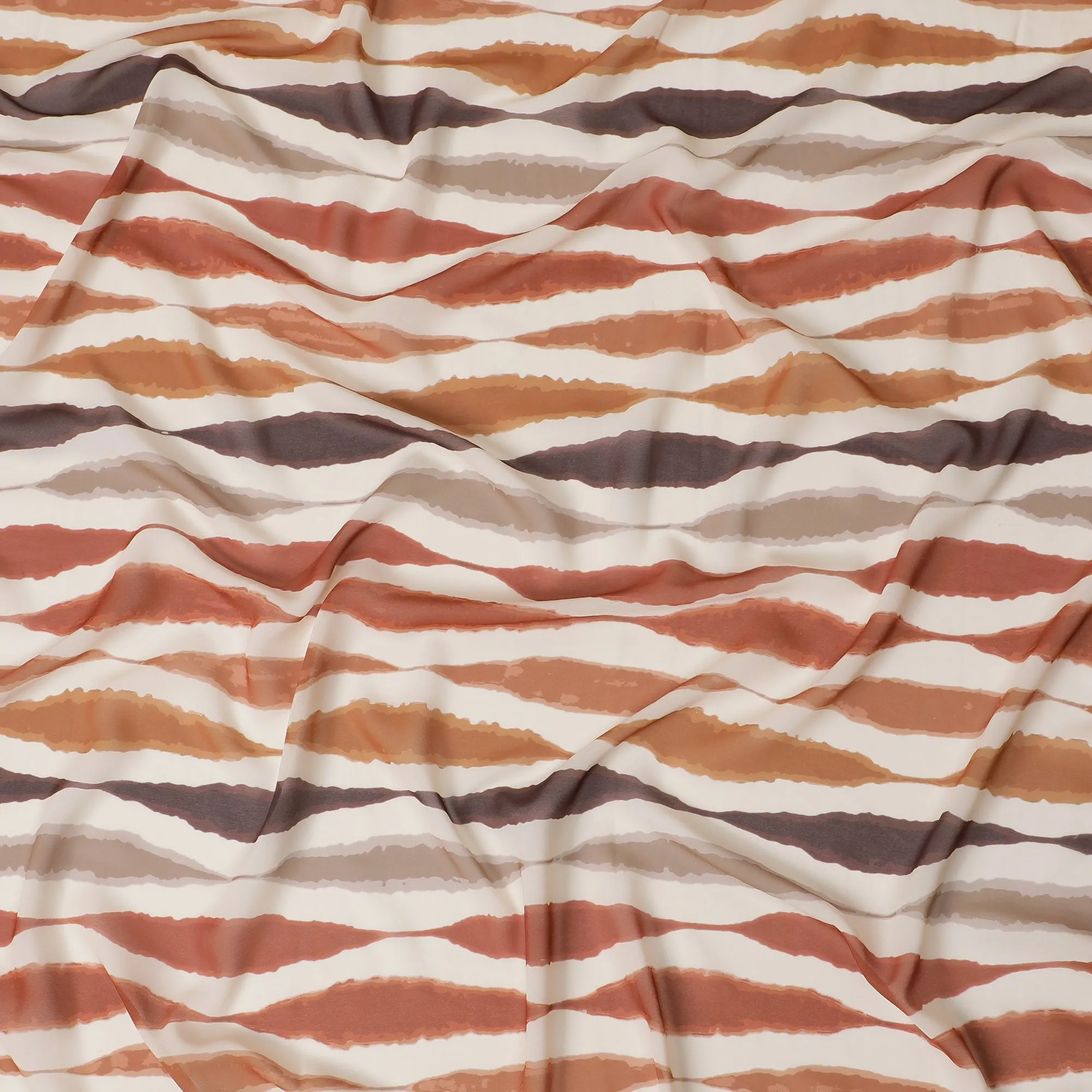 Earthy Toned Striped Synthetic Modal Satin Fabric - 110cm Wide, Silky Texture, Perfect for Sophisticated Apparel-D18415