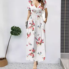 Elegant Short Sleeve Waist V-Neck Pocket Dresses Wholesale Womens Clothing N3824073000126