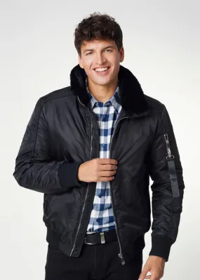 Faux Fur Imitation Classic Black Men's Winter Premium Jacket