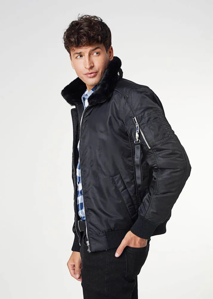 Faux Fur Imitation Classic Black Men's Winter Premium Jacket