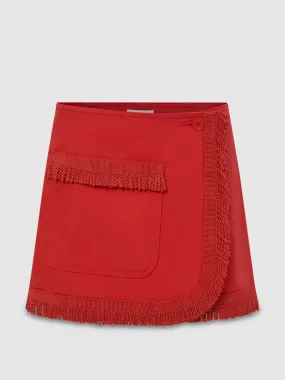 Fringe detail wrap mini skirt