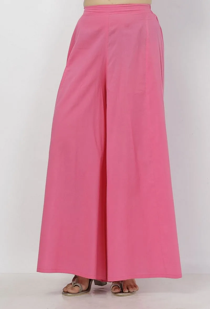 Gul Pink Plain Flared Cotton Palazzo