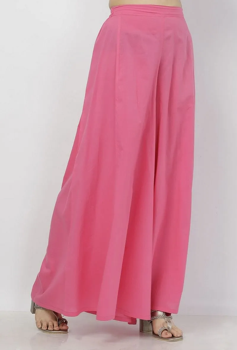 Gul Pink Plain Flared Cotton Palazzo