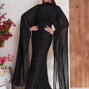 High Neck Mesh Sequin Prom Evening Dress Mermaid Maxi Dresses Wholesale Womens Clothing N3823110400012