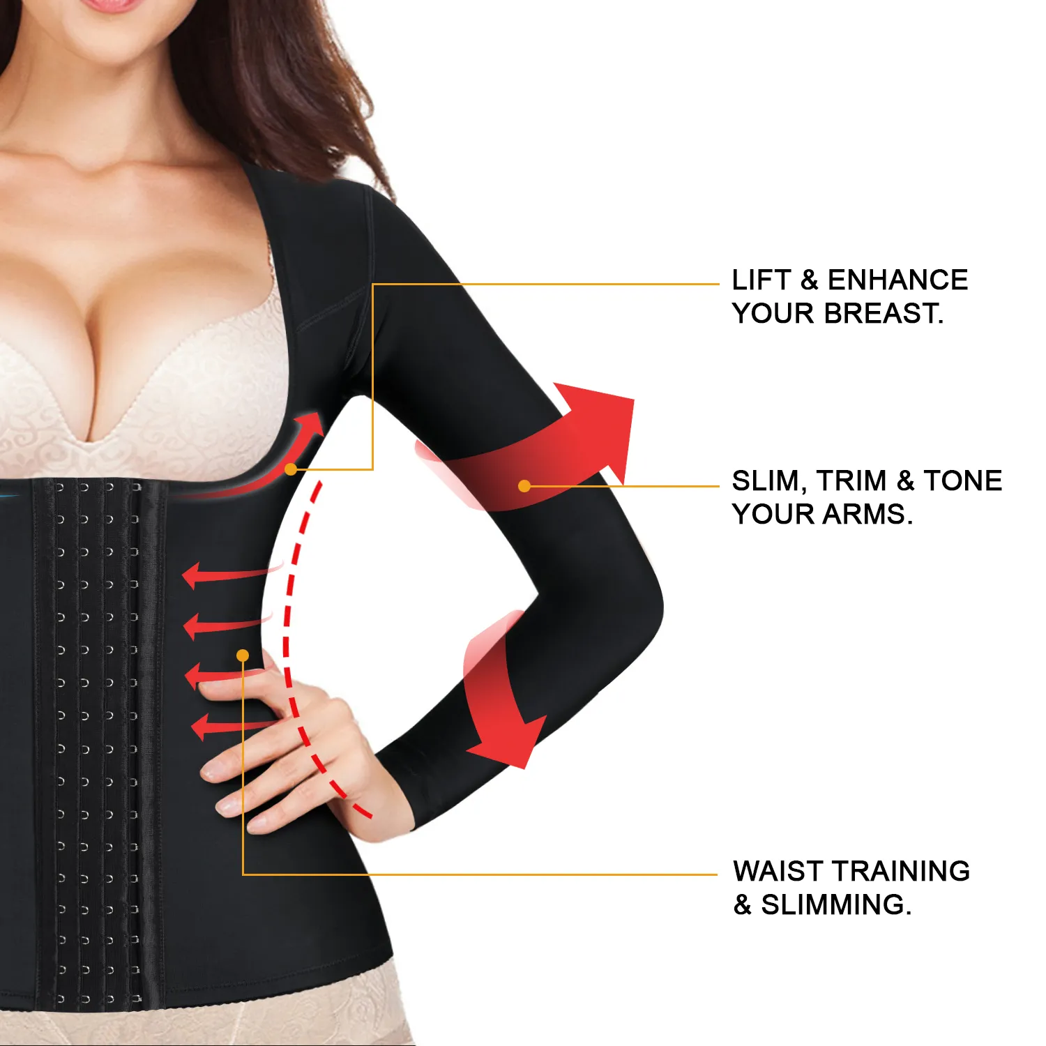 Lady Jeneva 4-in-1 Corset Waist Trainer with Arm Shaper - Black