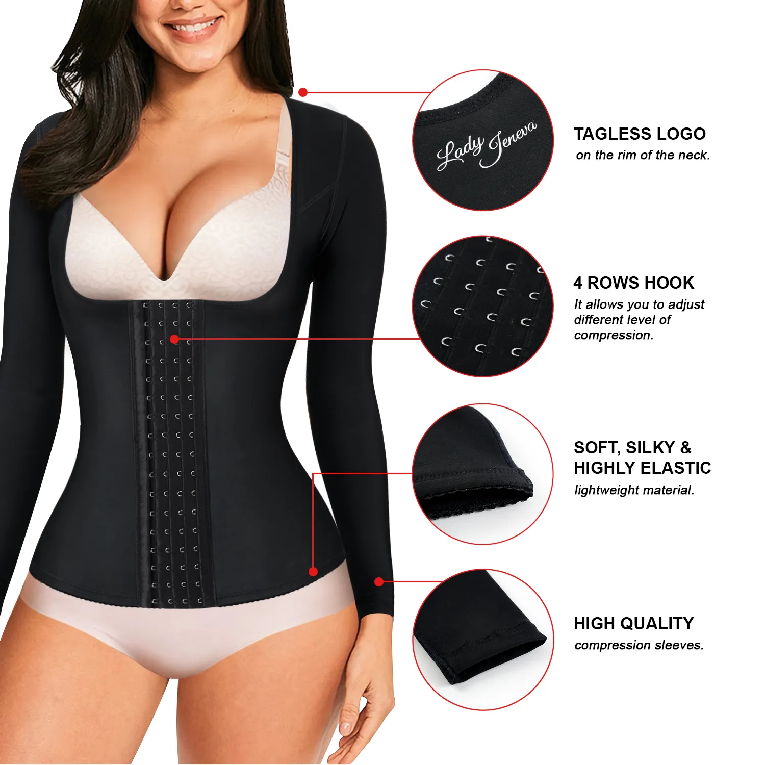 Lady Jeneva 4-in-1 Corset Waist Trainer with Arm Shaper - Black