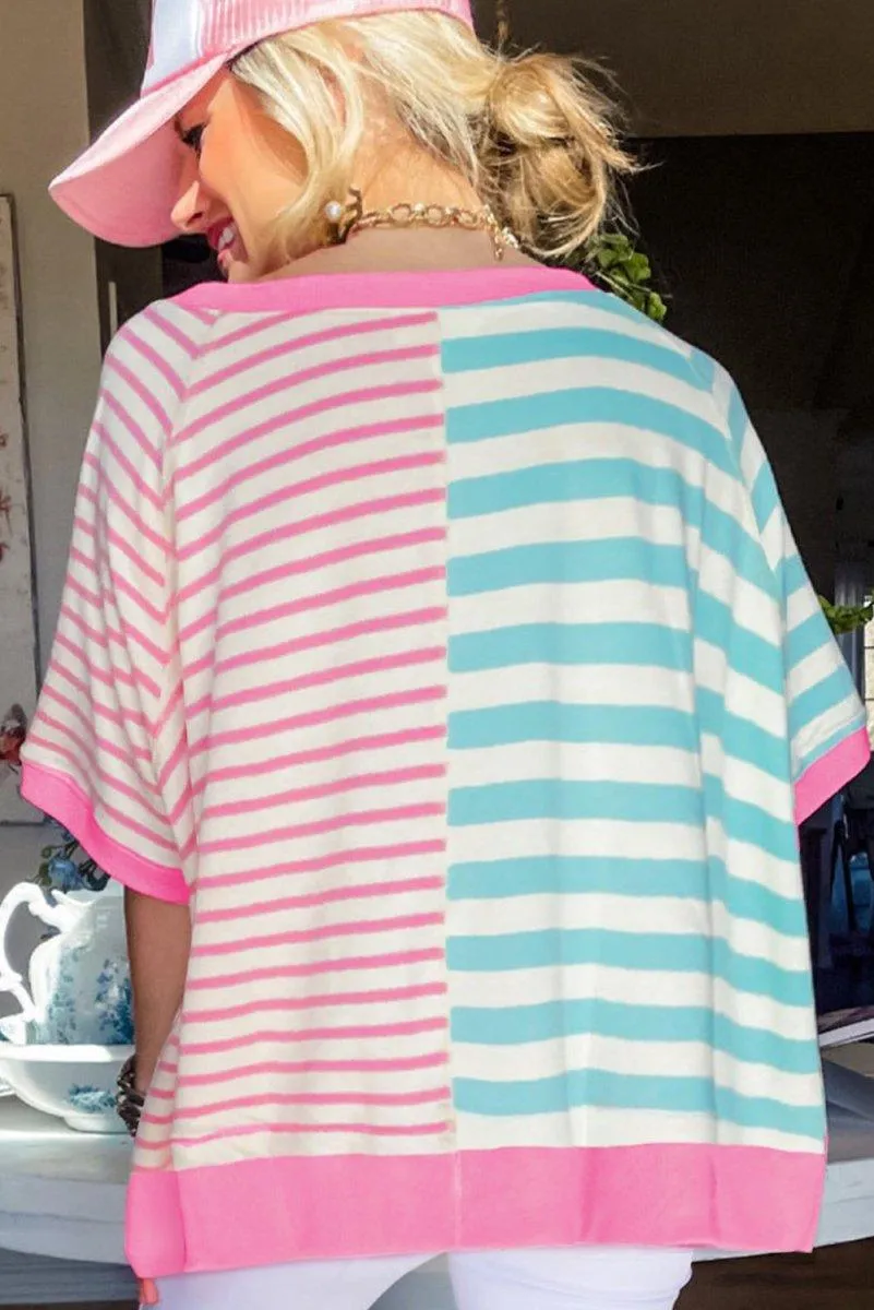 Lauren Pink and Turquoise Stripe Oversized T Shirt