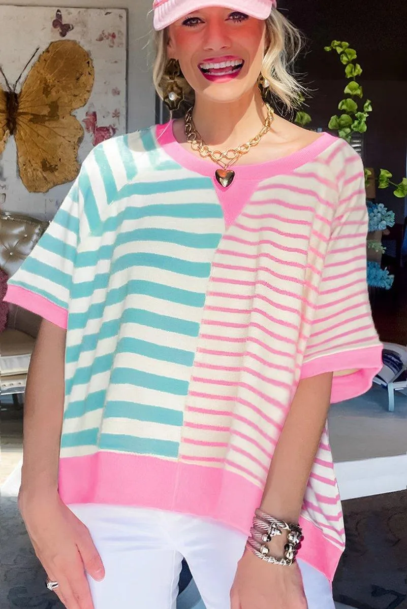 Lauren Pink and Turquoise Stripe Oversized T Shirt