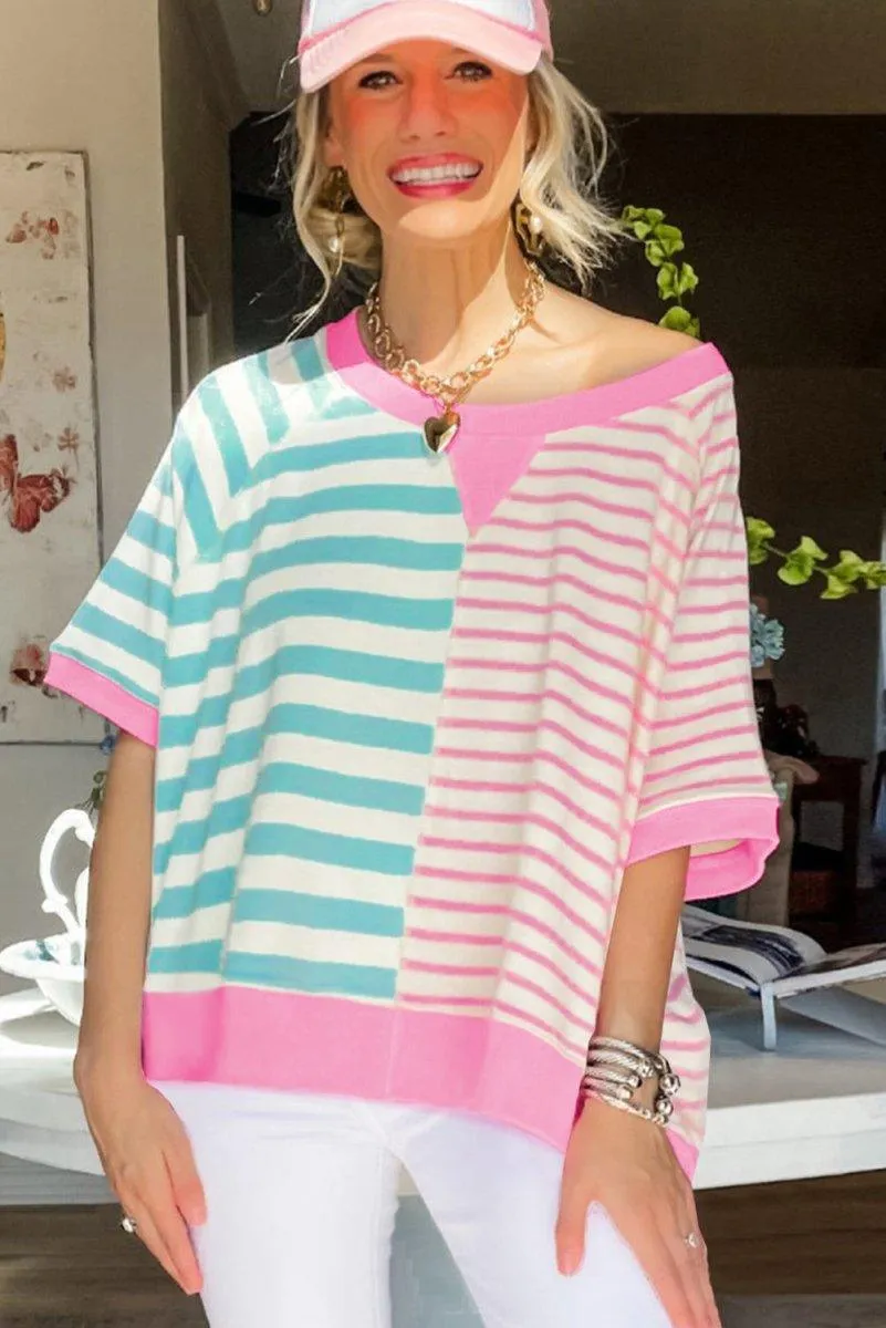 Lauren Pink and Turquoise Stripe Oversized T Shirt