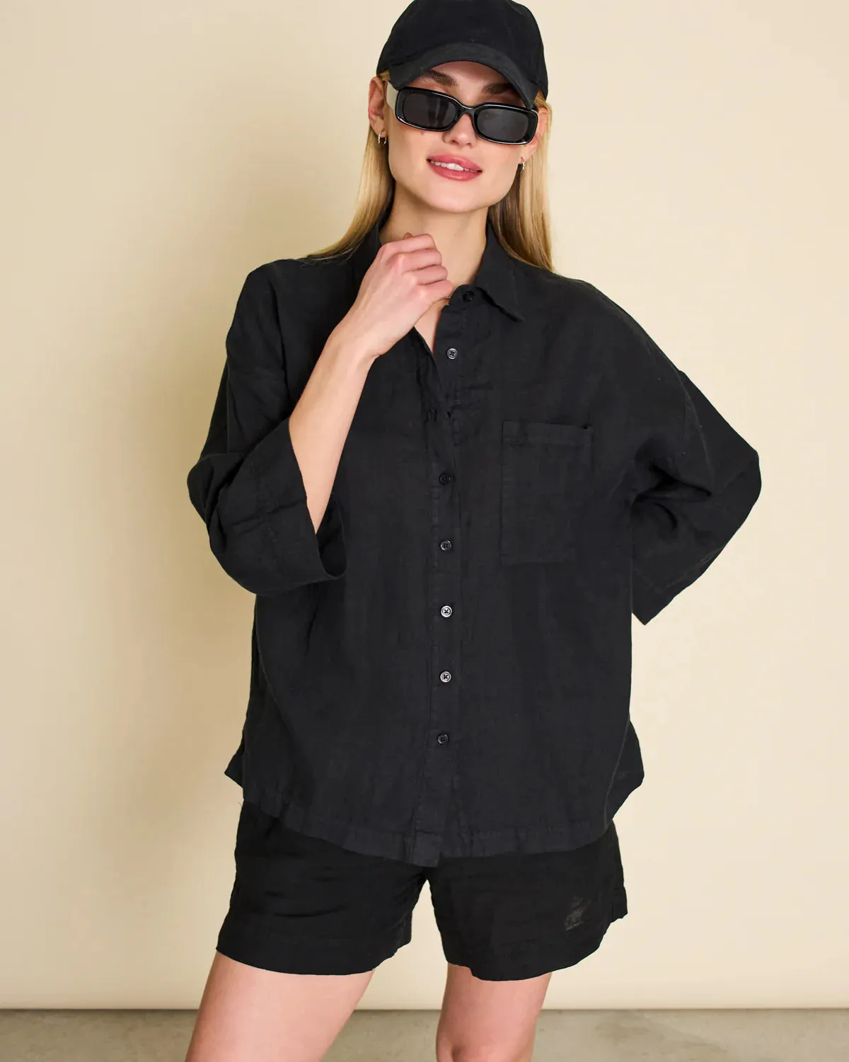 linen shirt - mons - black