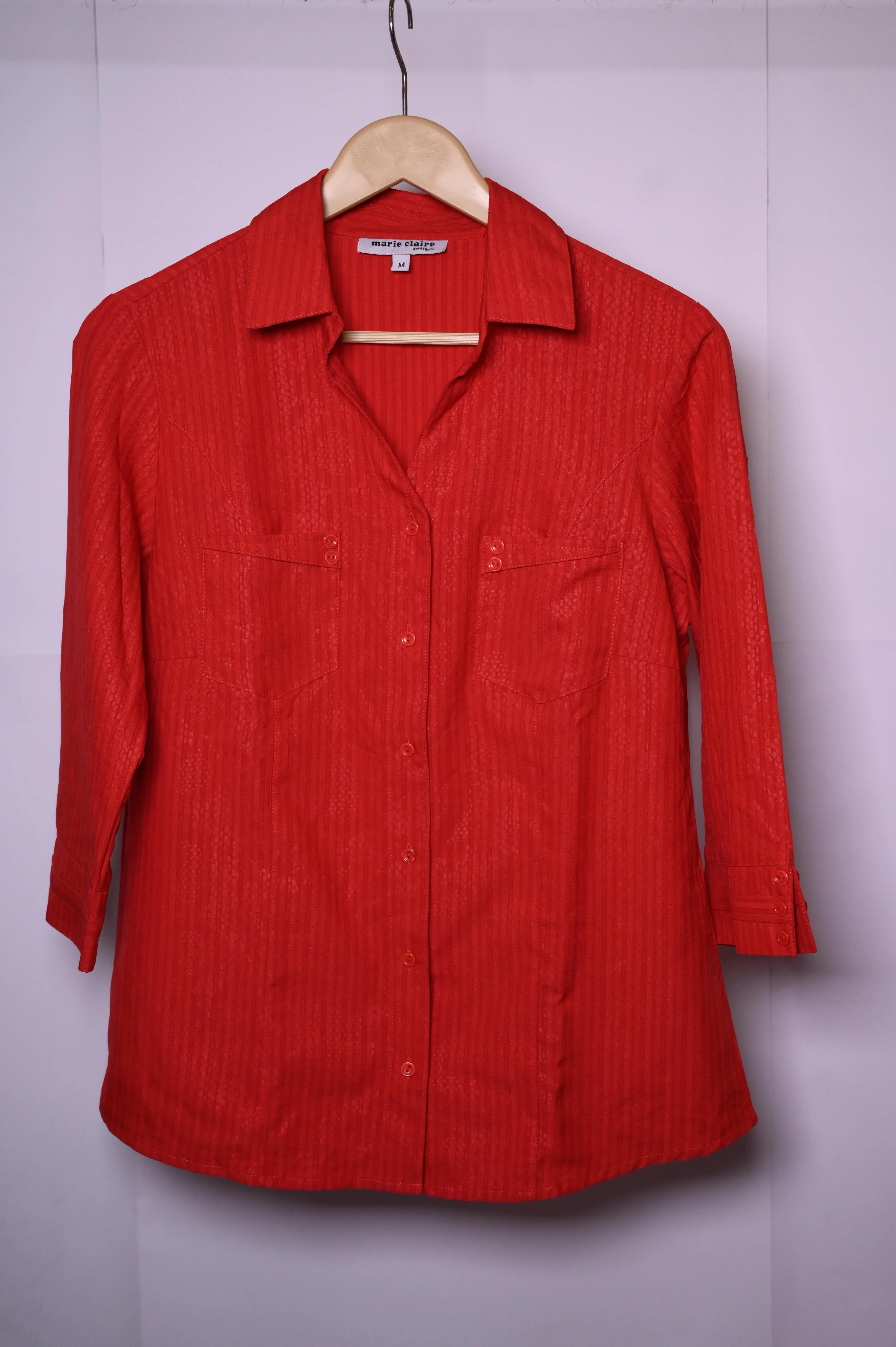 Marie Claire Red Button Down Blouse – Medium