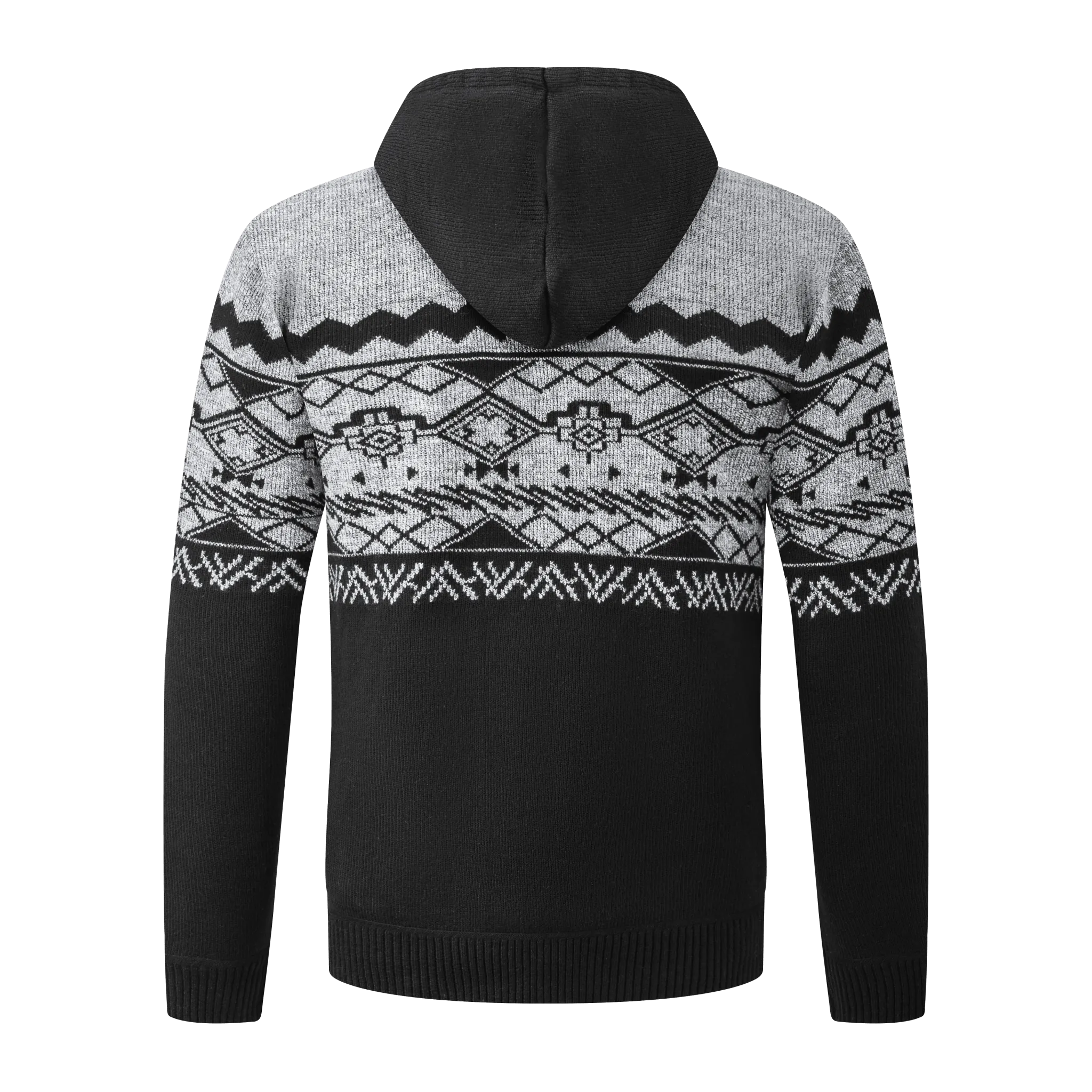 Men's Black Zip Up Knitted Fleece Hoodie-ZPK005865