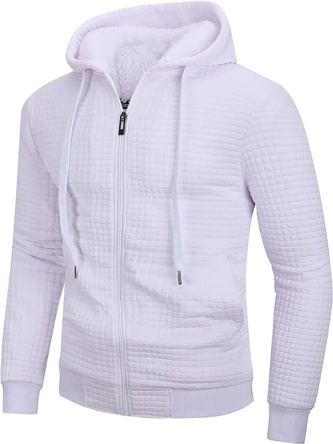 Men's Zip Up Solid Color Fleece Hoodie-ZPK004273