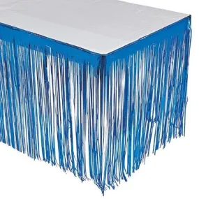 Metallic Blue Fringe Plastic Table Skirt