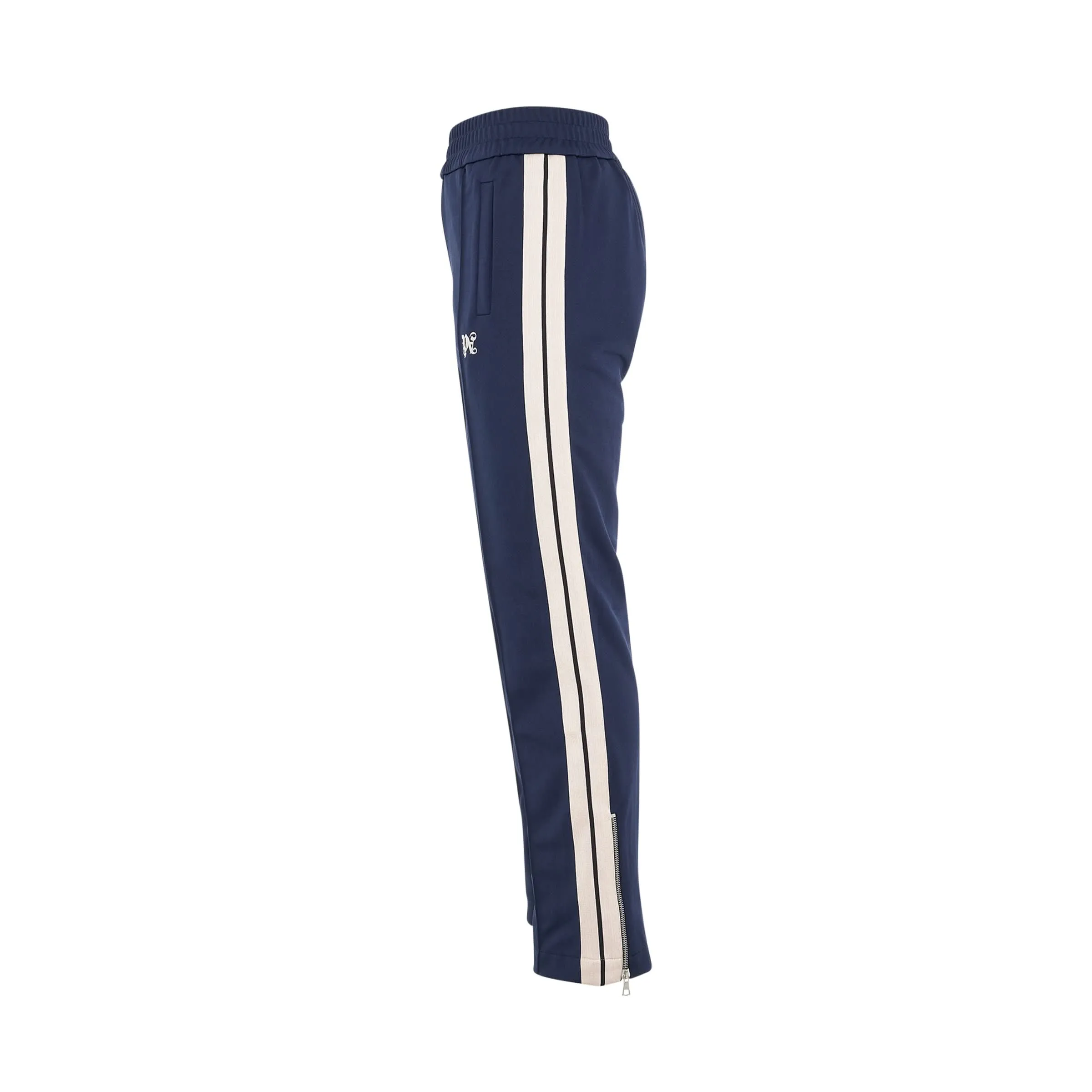 Monogram Embroidered Track Pants in Navy Blue