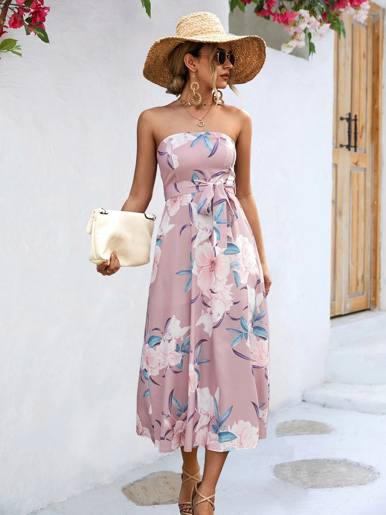 Off-Shoulder Printed Slim Fit Elegant A-Line Dress Wholesale Dresses