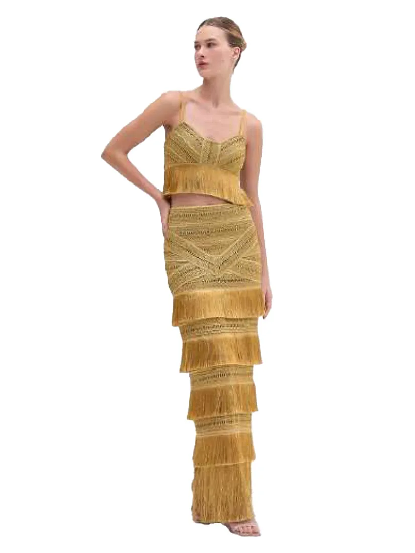 Pampas Fringe Maxi Skirt Gold