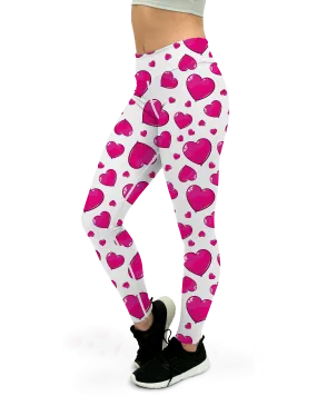 Pink Heart Shaped Balloons Yoga Pants