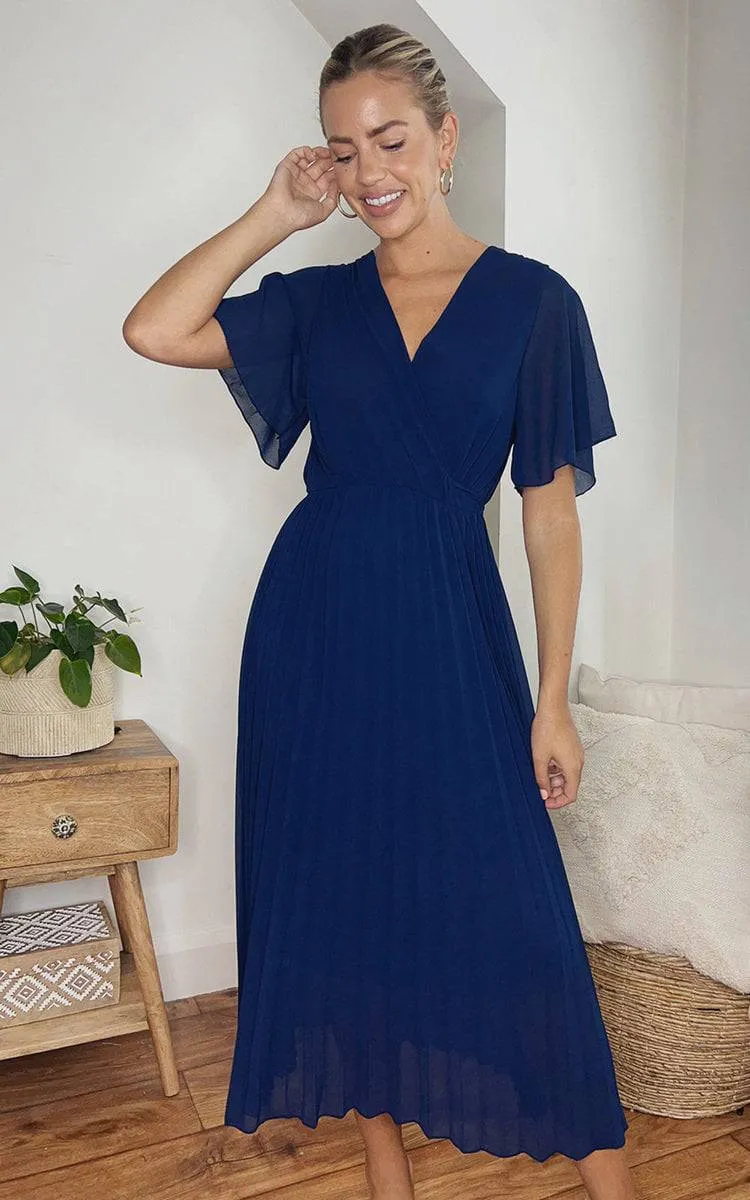 Pleated Wrap Front  Maxi Dress