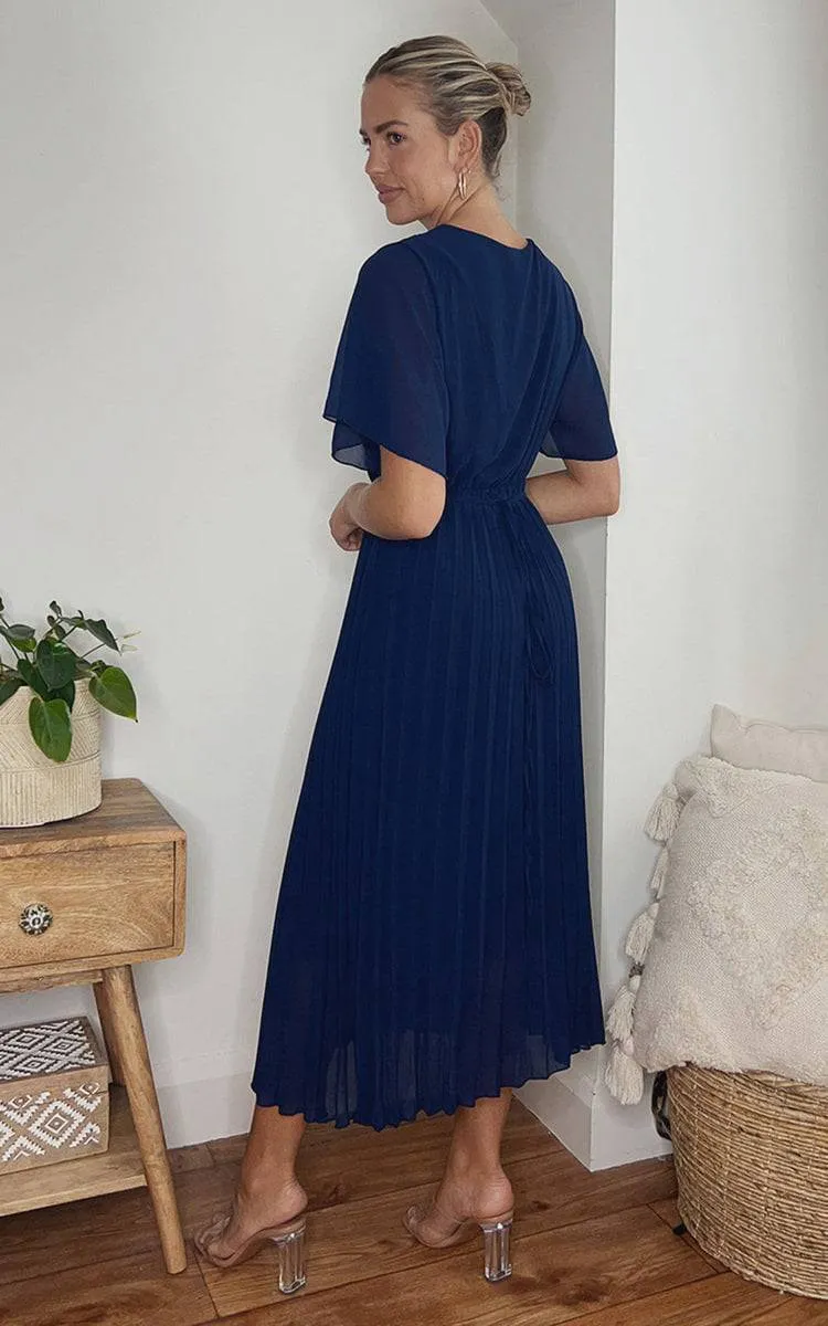 Pleated Wrap Front  Maxi Dress